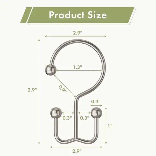 Alt view image 2 of 7 - Amazer Nickel Shower Curtain Hooks, 12PCS Minimalist Simple Double Shower Curtain Rings, Rust-Resistant Metal Shower Hooks Shower Curtain Hangers, Shower Rings for Bathroom Shower Rods Curtains