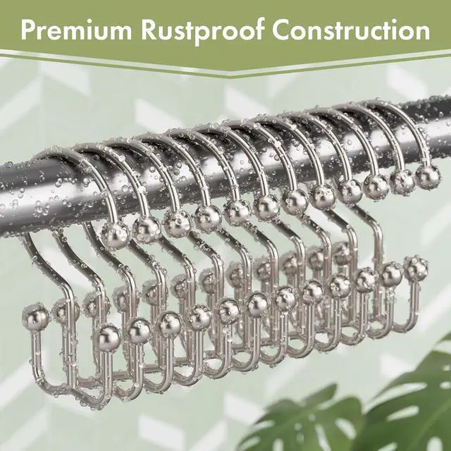 Alt view image 3 of 7 - Amazer Nickel Shower Curtain Hooks, 12PCS Minimalist Simple Double Shower Curtain Rings, Rust-Resistant Metal Shower Hooks Shower Curtain Hangers, Shower Rings for Bathroom Shower Rods Curtains