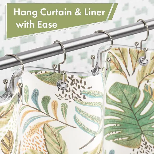 Alt view image 4 of 7 - Amazer Nickel Shower Curtain Hooks, 12PCS Minimalist Simple Double Shower Curtain Rings, Rust-Resistant Metal Shower Hooks Shower Curtain Hangers, Shower Rings for Bathroom Shower Rods Curtains