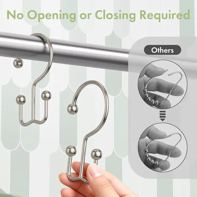 Alt view image 5 of 7 - Amazer Nickel Shower Curtain Hooks, 12PCS Minimalist Simple Double Shower Curtain Rings, Rust-Resistant Metal Shower Hooks Shower Curtain Hangers, Shower Rings for Bathroom Shower Rods Curtains