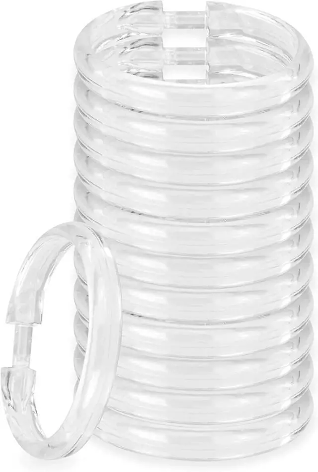 Main image of Rocky Mountain Goods Simple Spaces Clear Plastic Curtain Rings - 12 Pack - Click securely in Place - Unbreakable Plastic - True O Ring Design - Slides Easily Without Screeching Like Metal (Clear)