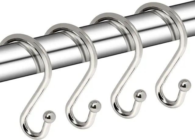 Main image of Metal Shower Curtain Hooks, Set of 12, Rust Proof Shower Curtain Hooks Rings, Durable S Shaped Hooks Hangers for Shower Curtains, Kitchen Utensils, Clothes, Towels (Nickel)