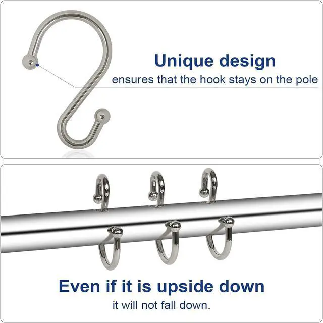 Alt view image 3 of 7 - Metal Shower Curtain Hooks, Set of 12, Rust Proof Shower Curtain Hooks Rings, Durable S Shaped Hooks Hangers for Shower Curtains, Kitchen Utensils, Clothes, Towels (Nickel)