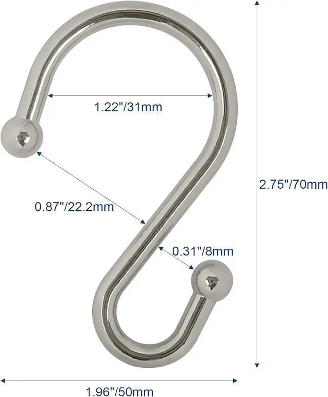 Alt view image 5 of 7 - Metal Shower Curtain Hooks, Set of 12, Rust Proof Shower Curtain Hooks Rings, Durable S Shaped Hooks Hangers for Shower Curtains, Kitchen Utensils, Clothes, Towels (Nickel)