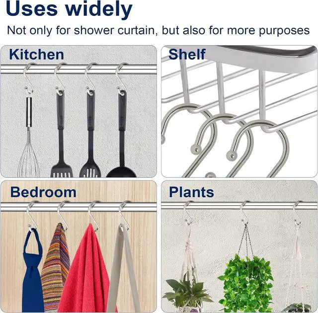 Alt view image 6 of 7 - Metal Shower Curtain Hooks, Set of 12, Rust Proof Shower Curtain Hooks Rings, Durable S Shaped Hooks Hangers for Shower Curtains, Kitchen Utensils, Clothes, Towels (Nickel)