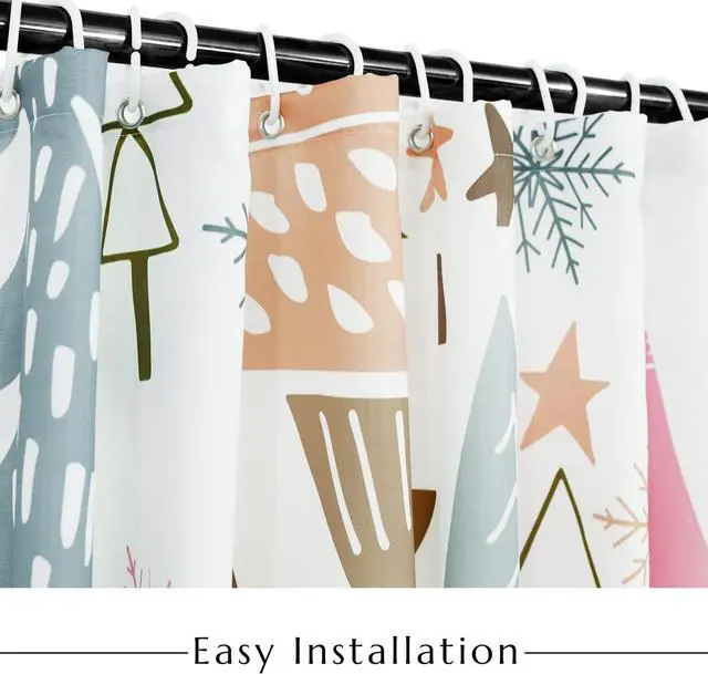 Alt view image 3 of 7 - Merry Christmas Shower Curtain, Winter Xmas Tree Snowflake Star Holiday Waterproof Fabric Machine Washable for Bathroom Bathtub Decor with Hooks 72"x72"