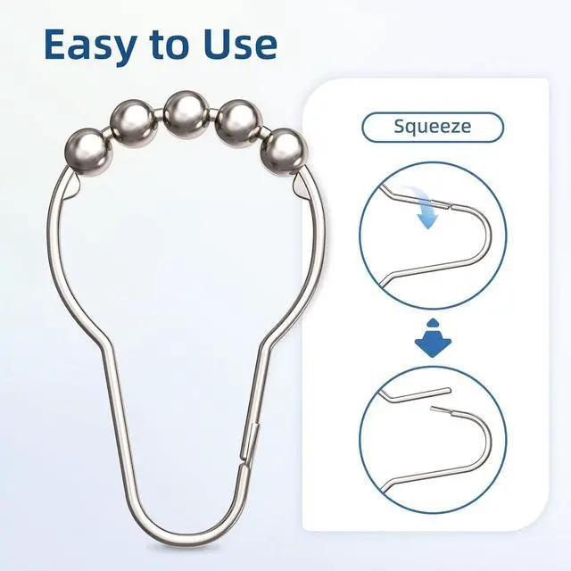 Alt view image 2 of 7 - Titanker Shower Curtain Hooks Rings, Rust-Resistant Metal Shower Curtain Hooks for Bathroom Shower Rods Shower Hooks Shower Rings for Curtain - Set of 12, Nickel
