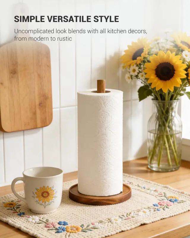Alt view image 2 of 7 - NESAPTO Paper Towel Holder Countertop, Wooden Standing Paper Towel Roll Stand for Rustic Farmhouse & Cottagecore Decor, Kitchen Bathroom Essential, Brown