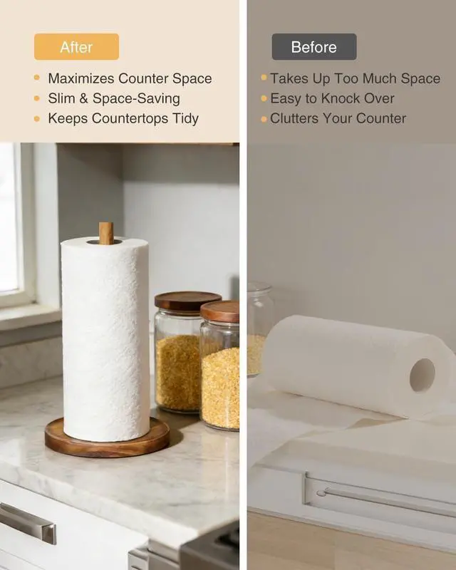 Alt view image 4 of 7 - NESAPTO Paper Towel Holder Countertop, Wooden Standing Paper Towel Roll Stand for Rustic Farmhouse & Cottagecore Decor, Kitchen Bathroom Essential, Brown