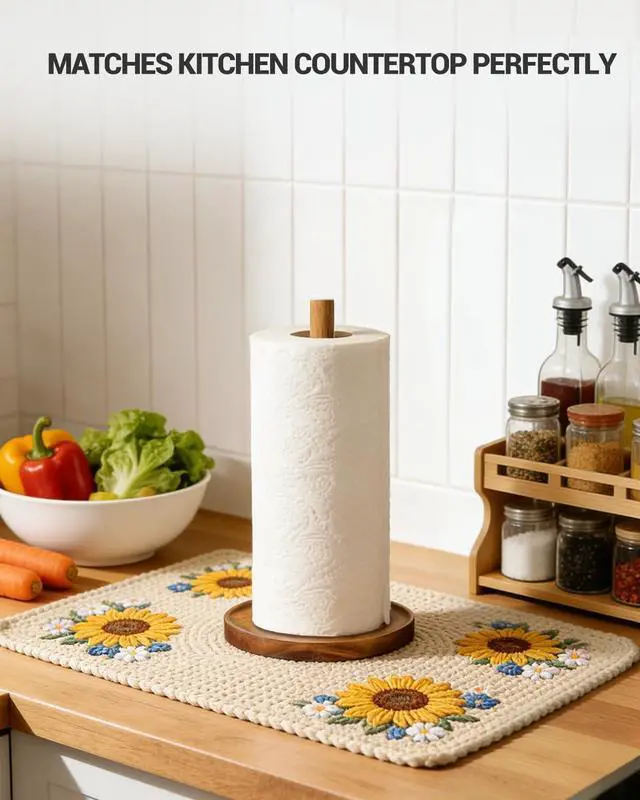 Alt view image 7 of 7 - NESAPTO Paper Towel Holder Countertop, Wooden Standing Paper Towel Roll Stand for Rustic Farmhouse & Cottagecore Decor, Kitchen Bathroom Essential, Brown