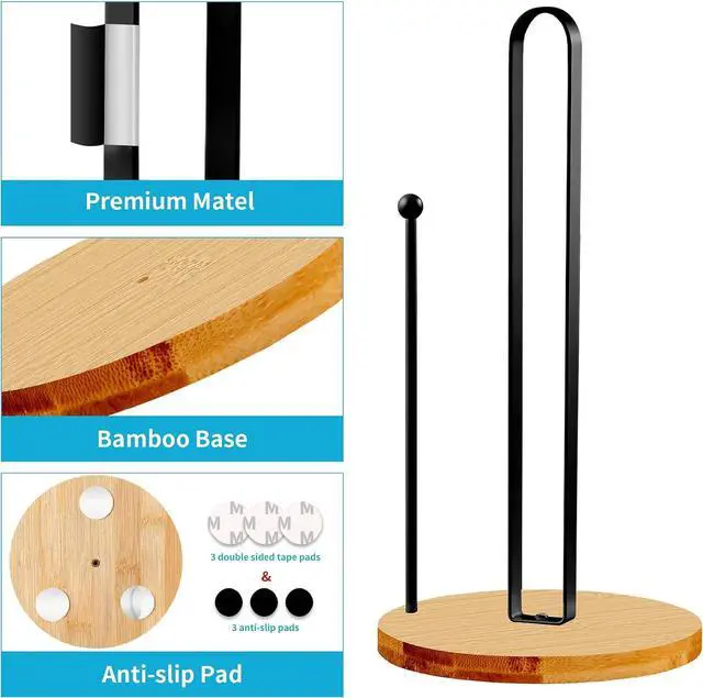Alt view image 5 of 7 - Wood Paper Towel Holder Countertop, TONLEA Kitchen Paper Towel Holder FreeStanding with Non-Slip Base for Kitchen and Bathroom Organization