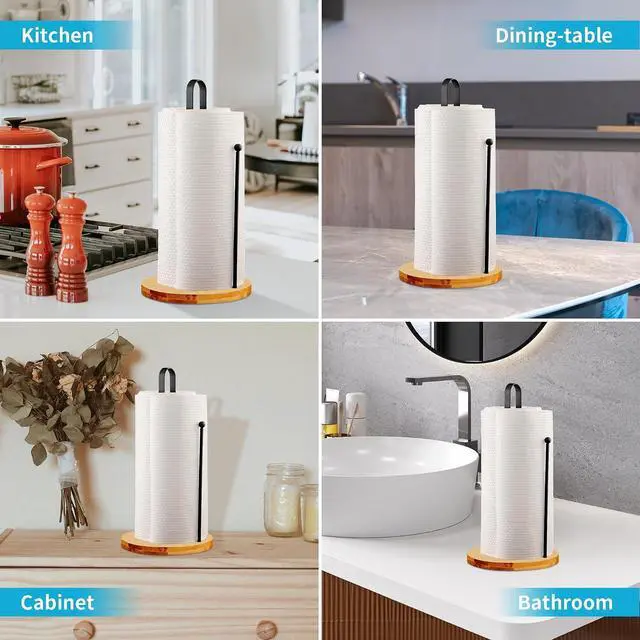 Alt view image 6 of 7 - Wood Paper Towel Holder Countertop, TONLEA Kitchen Paper Towel Holder FreeStanding with Non-Slip Base for Kitchen and Bathroom Organization