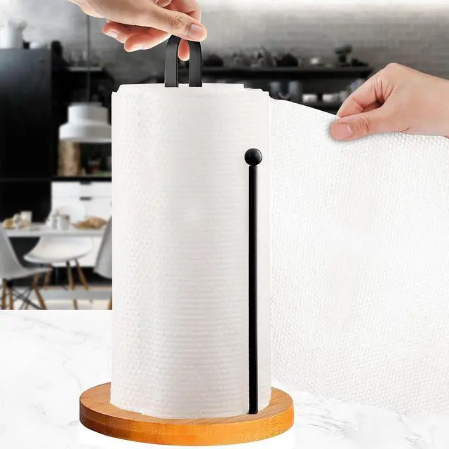 Alt view image 7 of 7 - Wood Paper Towel Holder Countertop, TONLEA Kitchen Paper Towel Holder FreeStanding with Non-Slip Base for Kitchen and Bathroom Organization