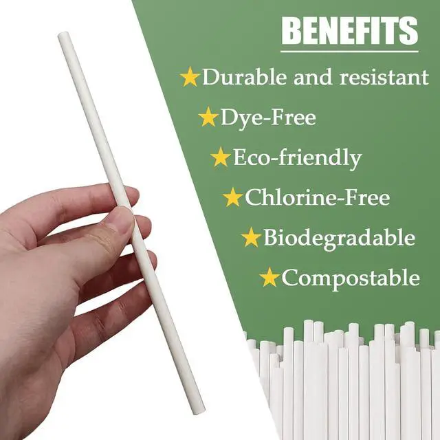 Alt view image 3 of 7 - 100 Pack Paper Straws White Biodegradable co-Friendly Drinking Bulk for Party Supplies, Bridal/Baby Shower, Birthday, Mixed Drinks, Weddings, Restaurant, Food Service, Drink Stirrer