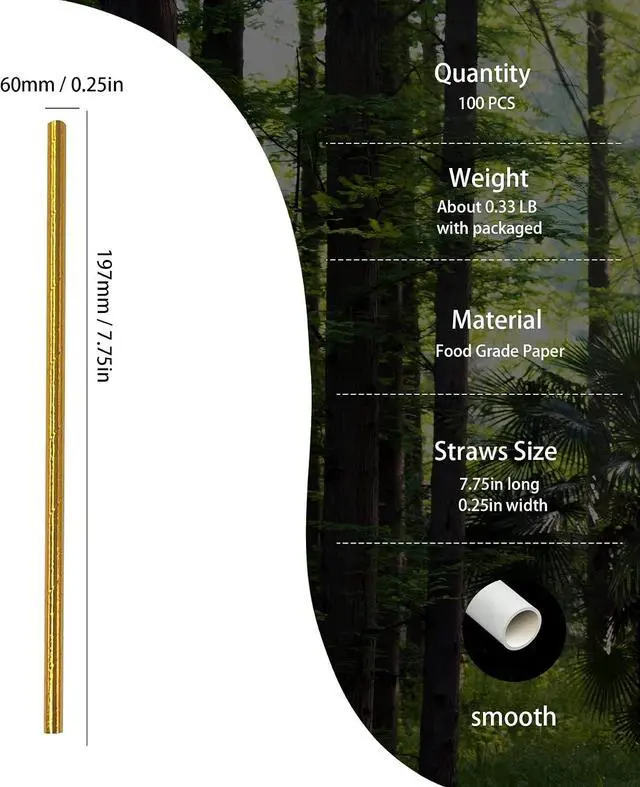 Alt view image 2 of 6 - Gold Metallic Paper Straws, 100 Counts Disposable Glittering Solid Gold Paper Drinking Straws for Cake Pop Sticks Birthday Celebrations Anniversary Wedding Party Decoration