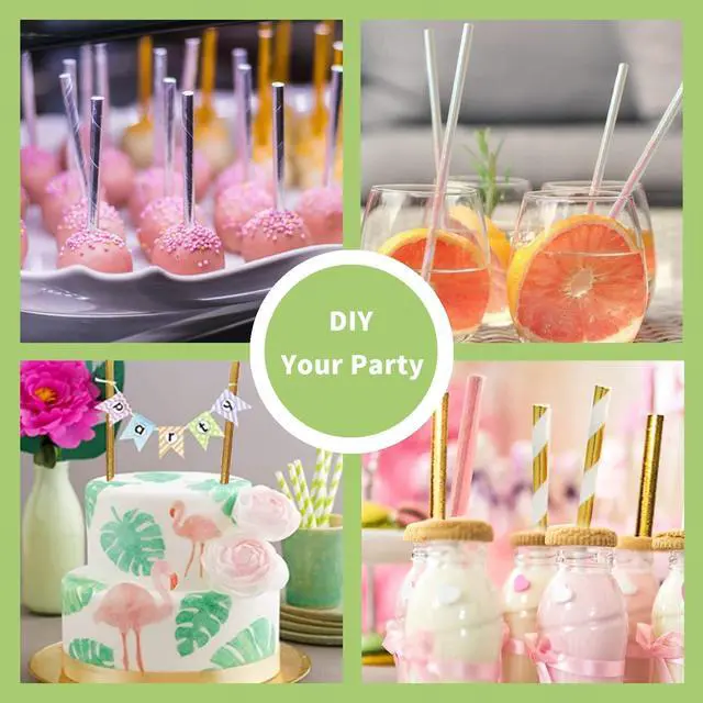 Alt view image 3 of 6 - Gold Metallic Paper Straws, 100 Counts Disposable Glittering Solid Gold Paper Drinking Straws for Cake Pop Sticks Birthday Celebrations Anniversary Wedding Party Decoration