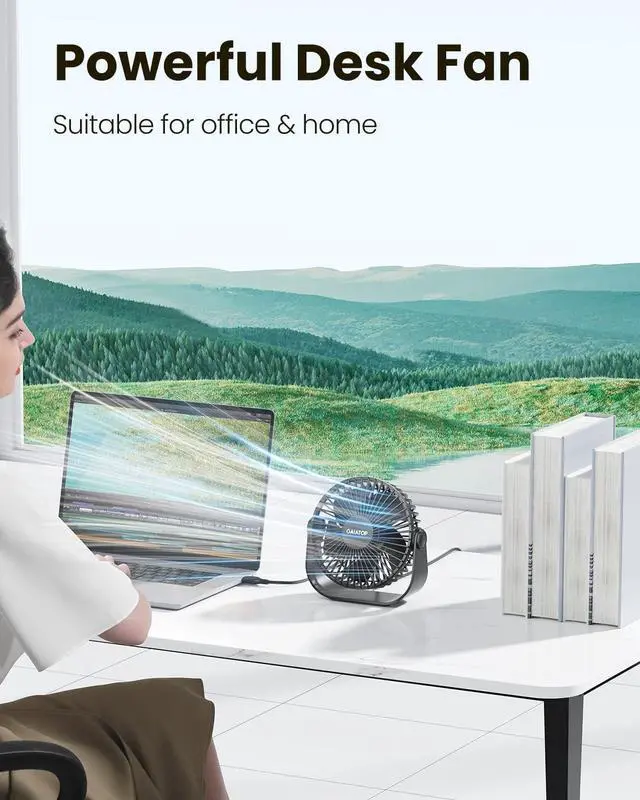 Alt view image 2 of 7 - Gaiatop USB Desk Fan, 5.5 Inch Quiet Small Portable Personal Table Fan
