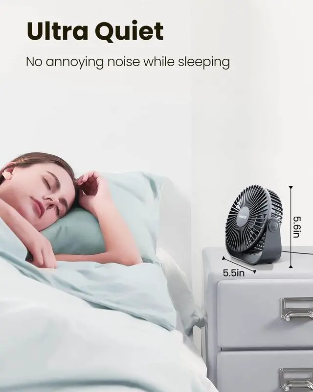 Alt view image 3 of 7 - Gaiatop USB Desk Fan, 5.5 Inch Quiet Small Portable Personal Table Fan