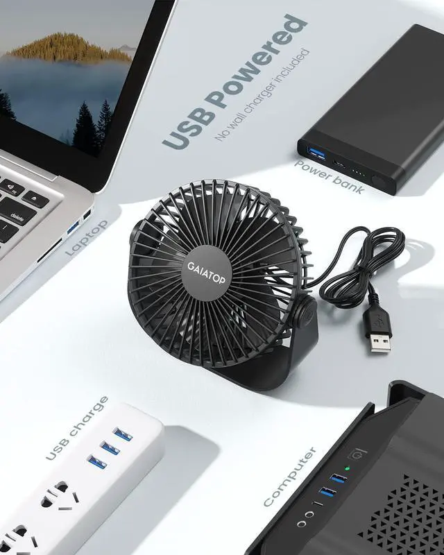 Alt view image 6 of 7 - Gaiatop USB Desk Fan, 5.5 Inch Quiet Small Portable Personal Table Fan