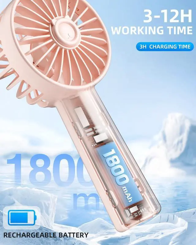 Alt view image 4 of 7 - Handheld Fan, Portable Mini Fan 3 Speeds, 1800mAh Personal Small Hand Fans Battery Operated for Makeup Eyelash, USB Rechargeable, Travel Gifts for Stylish Girls Women Kids