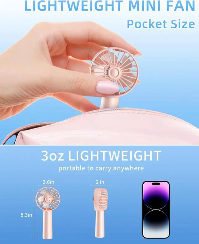 Alt view image 5 of 7 - Handheld Fan, Portable Mini Fan 3 Speeds, 1800mAh Personal Small Hand Fans Battery Operated for Makeup Eyelash, USB Rechargeable, Travel Gifts for Stylish Girls Women Kids