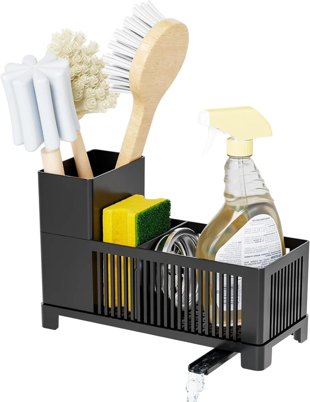 Main image of Multifunctional Countertop Soap Dispenser and Drain Tray, Plastic Sponge Holder with Scrub Brush Rack, Kitchen Sink Organizer Caddy
