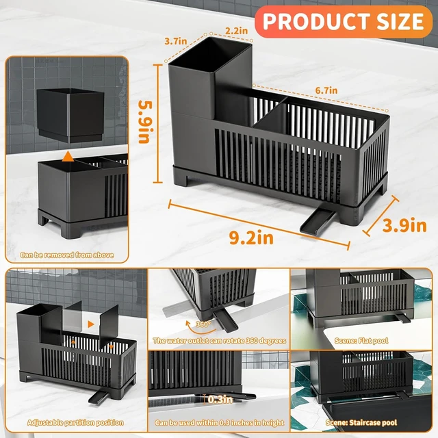 Alt view image 3 of 7 - Multifunctional Countertop Soap Dispenser and Drain Tray, Plastic Sponge Holder with Scrub Brush Rack, Kitchen Sink Organizer Caddy