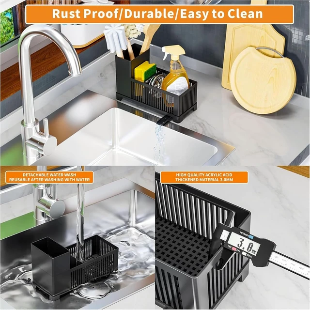 Alt view image 5 of 7 - Multifunctional Countertop Soap Dispenser and Drain Tray, Plastic Sponge Holder with Scrub Brush Rack, Kitchen Sink Organizer Caddy