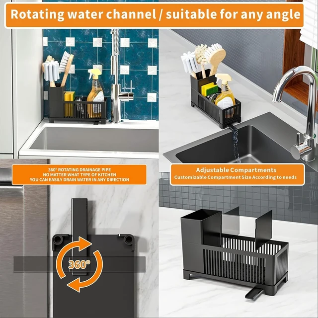 Alt view image 4 of 7 - Multifunctional Countertop Soap Dispenser and Drain Tray, Plastic Sponge Holder with Scrub Brush Rack, Kitchen Sink Organizer Caddy