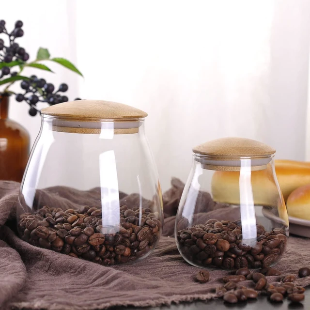 Alt view image 4 of 7 - WHJY 26oz Clear Glass Storage Canister Holder with Airtight Bamboo Lid, Small Cute Modern Round Decorative Container Jar for Coffee, Spice, Candy, Salt, Cookie, Condiment, Pepper, Sugar