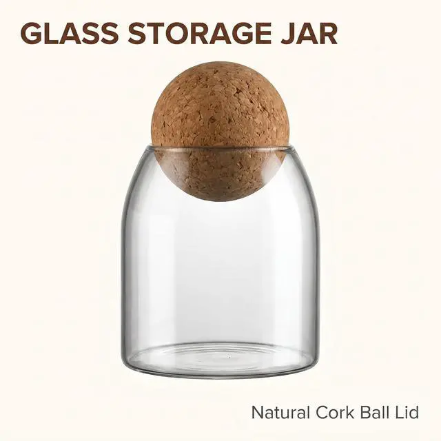 Alt view image 8 of 13 - Spherical Cork-Sealed Storage Tank,500ML/16Oz Clear Glass Storage Cute Canister Holder Ball Wood Cork Top,Cylinder Container Jar for Coffee,Spice,Candy Cool Terrarium Bottle,Storage and Organization