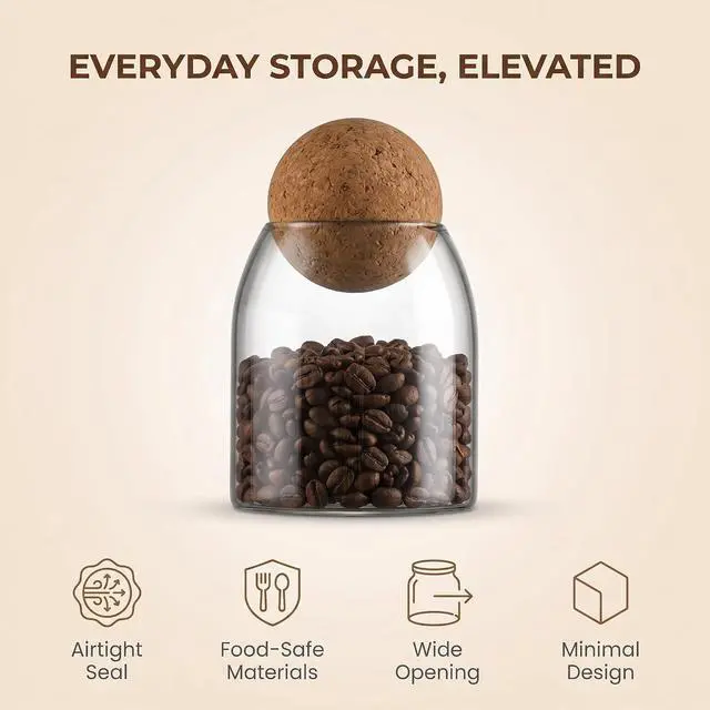 Alt view image 9 of 13 - Spherical Cork-Sealed Storage Tank,500ML/16Oz Clear Glass Storage Cute Canister Holder Ball Wood Cork Top,Cylinder Container Jar for Coffee,Spice,Candy Cool Terrarium Bottle,Storage and Organization
