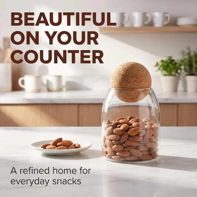 Alt view image 12 of 13 - Spherical Cork-Sealed Storage Tank,500ML/16Oz Clear Glass Storage Cute Canister Holder Ball Wood Cork Top,Cylinder Container Jar for Coffee,Spice,Candy Cool Terrarium Bottle,Storage and Organization