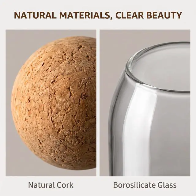 Alt view image 11 of 13 - Spherical Cork-Sealed Storage Tank,500ML/16Oz Clear Glass Storage Cute Canister Holder Ball Wood Cork Top,Cylinder Container Jar for Coffee,Spice,Candy Cool Terrarium Bottle,Storage and Organization