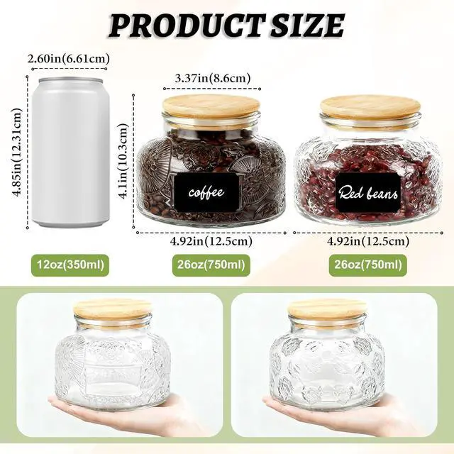 Alt view image 2 of 7 - Vintage Glass Jar with Bamboo Lid - 24 OZ Airtight Canister with Label, for Kitchen Pantry Bathroom, Decorative Storage Container for Sugar, Bath Salt, Coffee, Tea, Oats, Candy, Cookie, Morning Glory