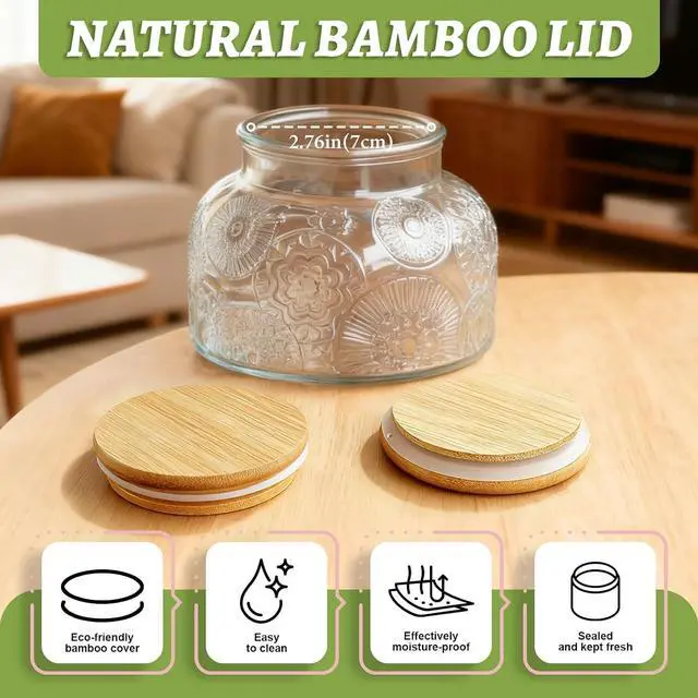 Alt view image 4 of 7 - Vintage Glass Jar with Bamboo Lid - 24 OZ Airtight Canister with Label, for Kitchen Pantry Bathroom, Decorative Storage Container for Sugar, Bath Salt, Coffee, Tea, Oats, Candy, Cookie, Morning Glory
