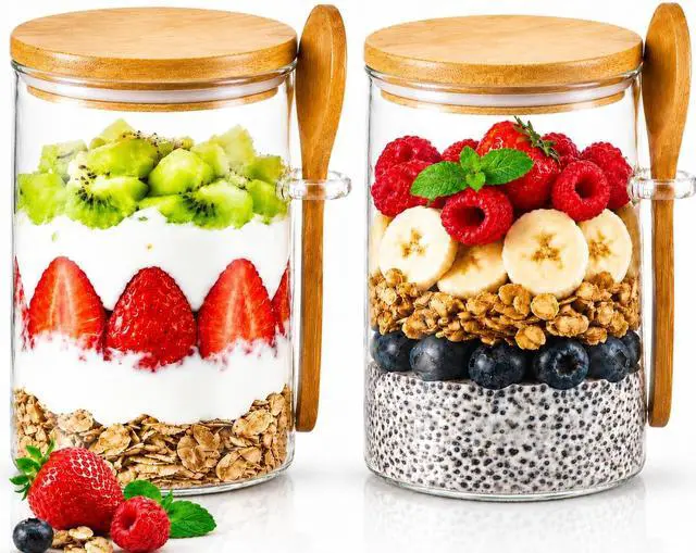Main image of Overnight Oats Containers With Lids and Spoons, 2pack Glass Jars with Bamboo Lids, Leak-Proof Overnight Oats Jars for Cereal, Yogurt, Chia Pudding