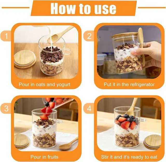Alt view image 4 of 7 - Overnight Oats Containers With Lids and Spoons, 2pack Glass Jars with Bamboo Lids, Leak-Proof Overnight Oats Jars for Cereal, Yogurt, Chia Pudding