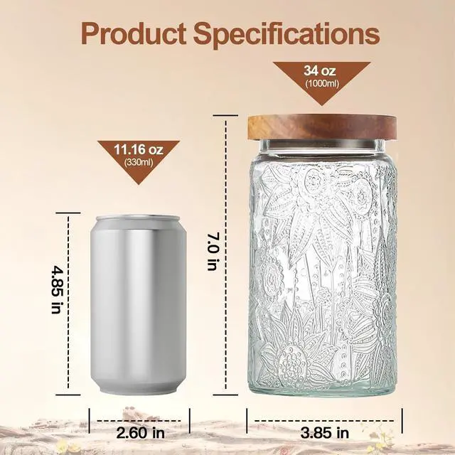 Alt view image 2 of 7 - 34 OZ Vintage Glass Jar with Lid, Airtight Food Storage Canisters with Bamboo for Kitchen Counter Pantry, Ideal for Coffee, Candy, Tea, Oats, Sugar, Cookies Decorative Jars-Sunflower