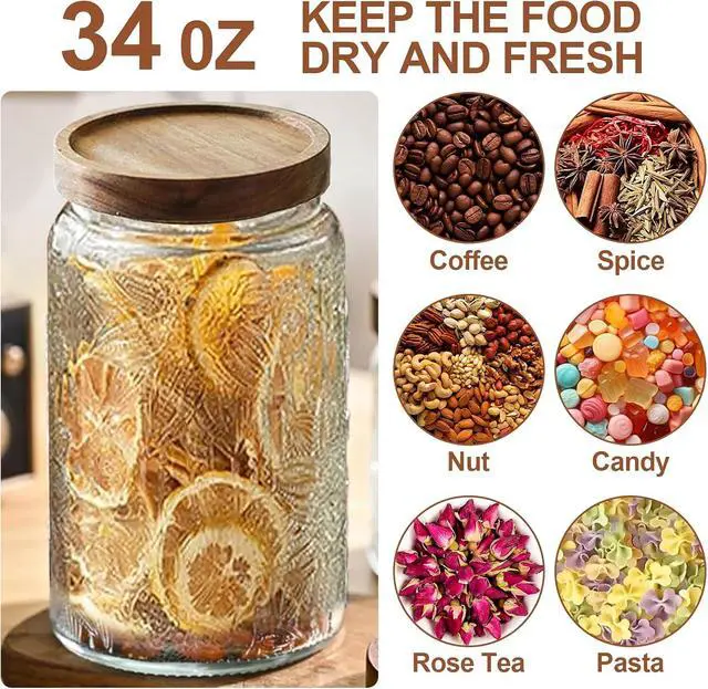 Alt view image 3 of 7 - 34 OZ Vintage Glass Jar with Lid, Airtight Food Storage Canisters with Bamboo for Kitchen Counter Pantry, Ideal for Coffee, Candy, Tea, Oats, Sugar, Cookies Decorative Jars-Sunflower