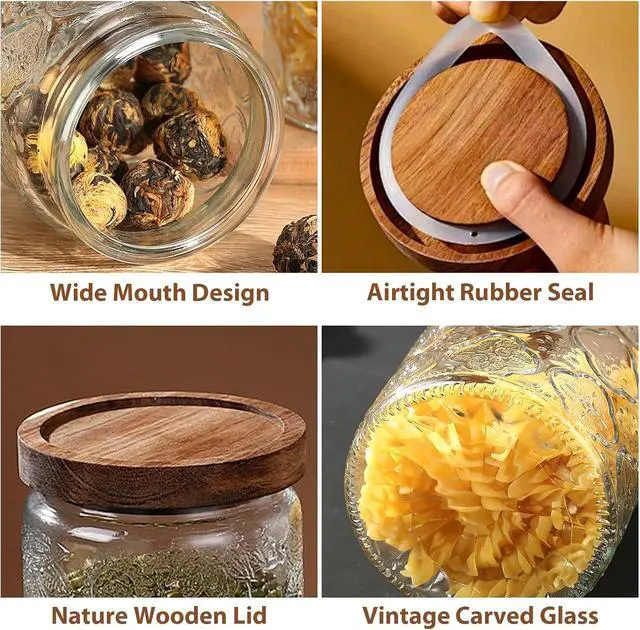 Alt view image 4 of 7 - 34 OZ Vintage Glass Jar with Lid, Airtight Food Storage Canisters with Bamboo for Kitchen Counter Pantry, Ideal for Coffee, Candy, Tea, Oats, Sugar, Cookies Decorative Jars-Sunflower