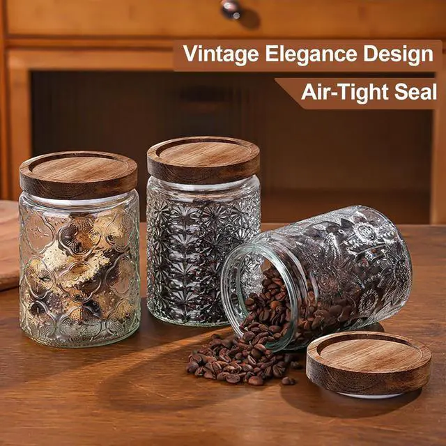 Alt view image 5 of 7 - 34 OZ Vintage Glass Jar with Lid, Airtight Food Storage Canisters with Bamboo for Kitchen Counter Pantry, Ideal for Coffee, Candy, Tea, Oats, Sugar, Cookies Decorative Jars-Sunflower