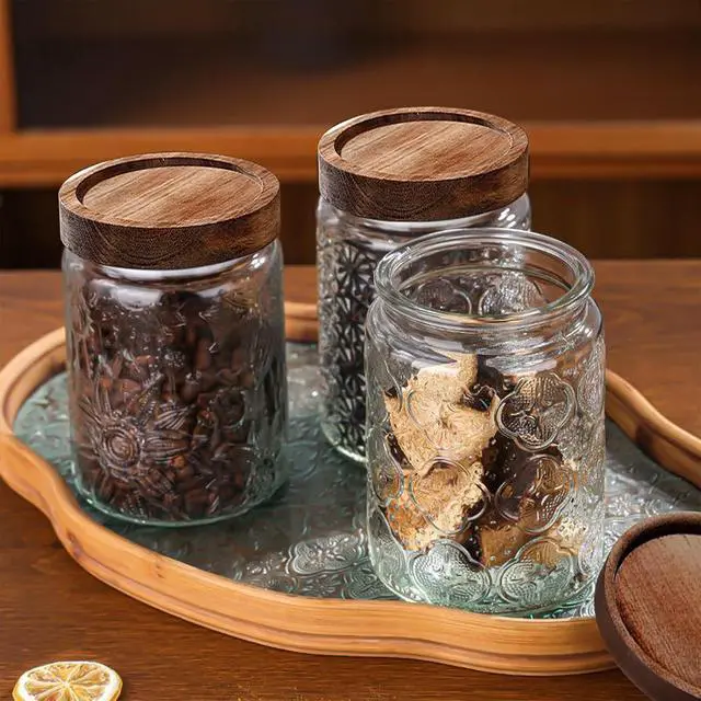 Alt view image 6 of 7 - 34 OZ Vintage Glass Jar with Lid, Airtight Food Storage Canisters with Bamboo for Kitchen Counter Pantry, Ideal for Coffee, Candy, Tea, Oats, Sugar, Cookies Decorative Jars-Sunflower