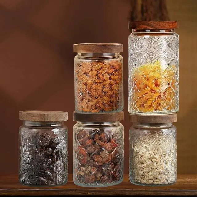 Alt view image 7 of 7 - 34 OZ Vintage Glass Jar with Lid, Airtight Food Storage Canisters with Bamboo for Kitchen Counter Pantry, Ideal for Coffee, Candy, Tea, Oats, Sugar, Cookies Decorative Jars-Sunflower