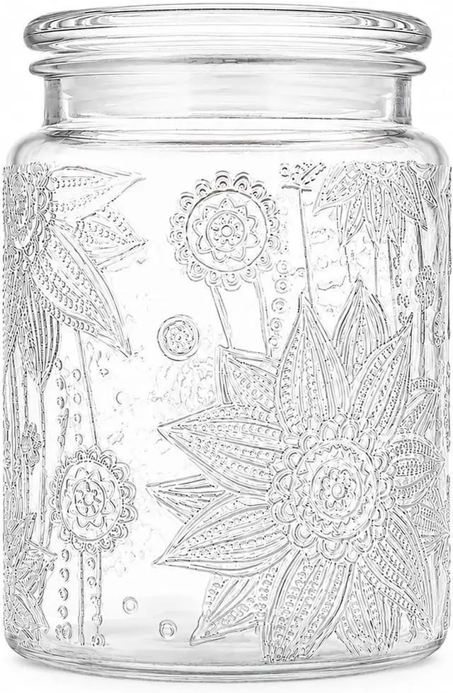 Main image of Custde Glass Jars With Airtight Lid, 23.7 floz Airtight Jar for Brown Sugar, Sunflower Design Storage Container for Candy, Coffee, Cookie, Tea, Salt, Bath Salt