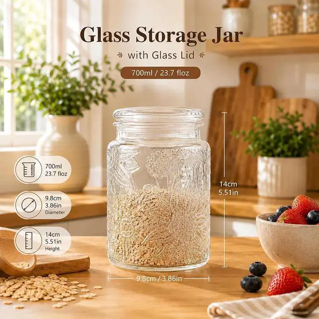 Alt view image 2 of 7 - Custde Glass Jars With Airtight Lid, 23.7 floz Airtight Jar for Brown Sugar, Sunflower Design Storage Container for Candy, Coffee, Cookie, Tea, Salt, Bath Salt