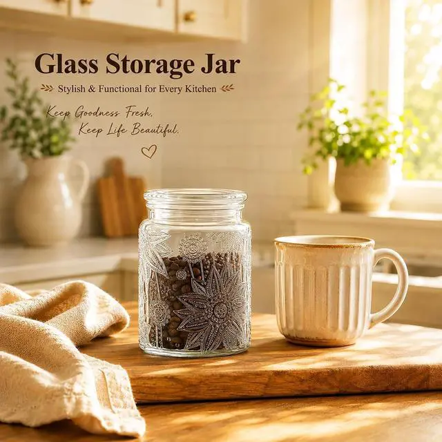 Alt view image 7 of 7 - Custde Glass Jars With Airtight Lid, 23.7 floz Airtight Jar for Brown Sugar, Sunflower Design Storage Container for Candy, Coffee, Cookie, Tea, Salt, Bath Salt