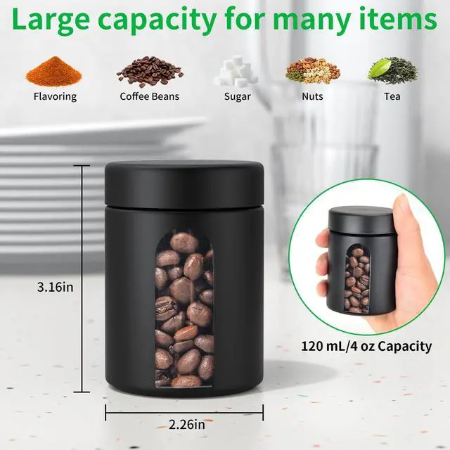 Alt view image 2 of 6 - Urekt Glass Storage Jar (4 oz), 2 Pack Premium Food Grade Visual Container with Child Resistant Cap, Small Waterproof Bottle Multipurpose Container for Coffee Beans Nuts Teas Spices(120ml)