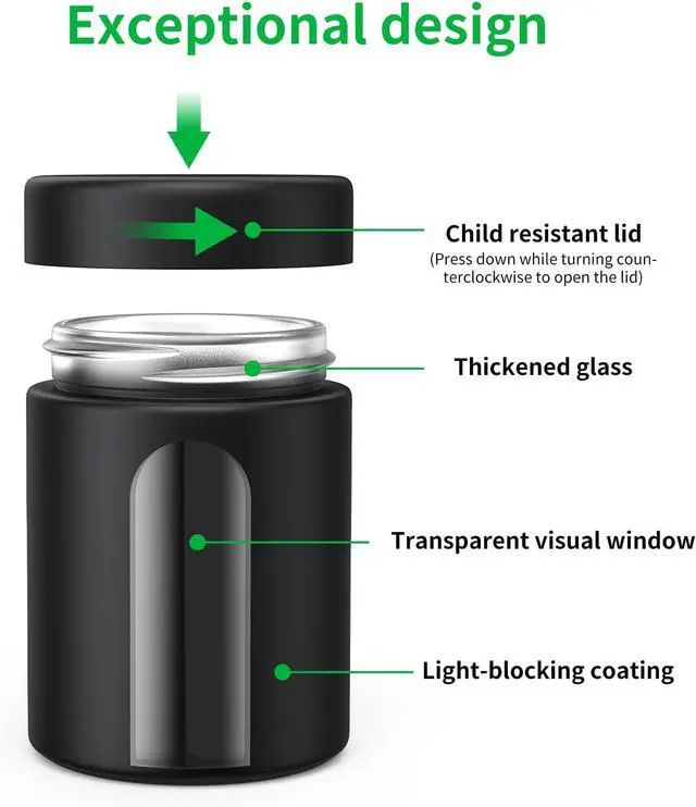 Alt view image 3 of 6 - Urekt Glass Storage Jar (4 oz), 2 Pack Premium Food Grade Visual Container with Child Resistant Cap, Small Waterproof Bottle Multipurpose Container for Coffee Beans Nuts Teas Spices(120ml)