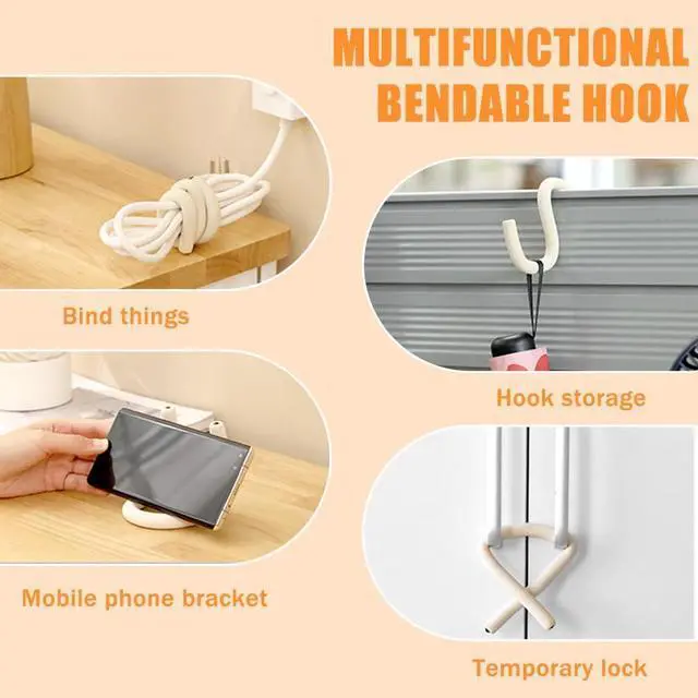 Alt view image 4 of 7 - OULIGET Multifunctional Bendable Hanging Hooks,Flexible S Hook Hanger for Garage, Closet, Kitchen and Plants,Reusable Twist Wire Ties Soft Rod for Cupboard Lock and Phone Stand,2 Pieces